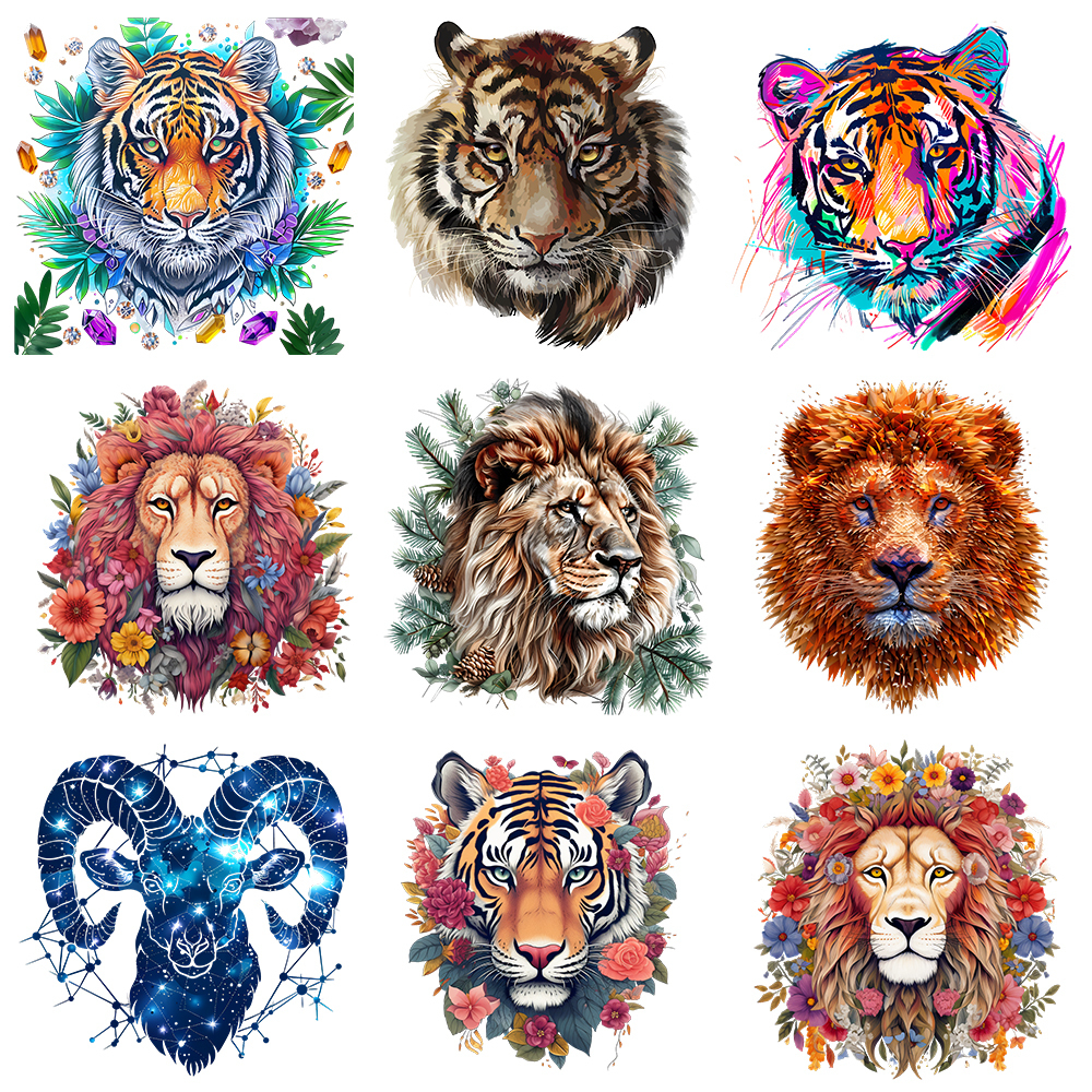 Printable Heat Transfer Vinyl - 25cm Lion Tiger Flower Animal Iron